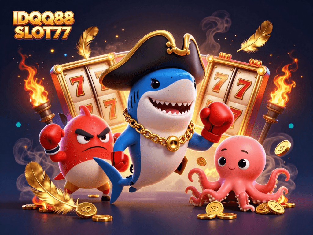 Win big with IDQQ88 SLOT77 featuring dynamic casino characters and gold coins!