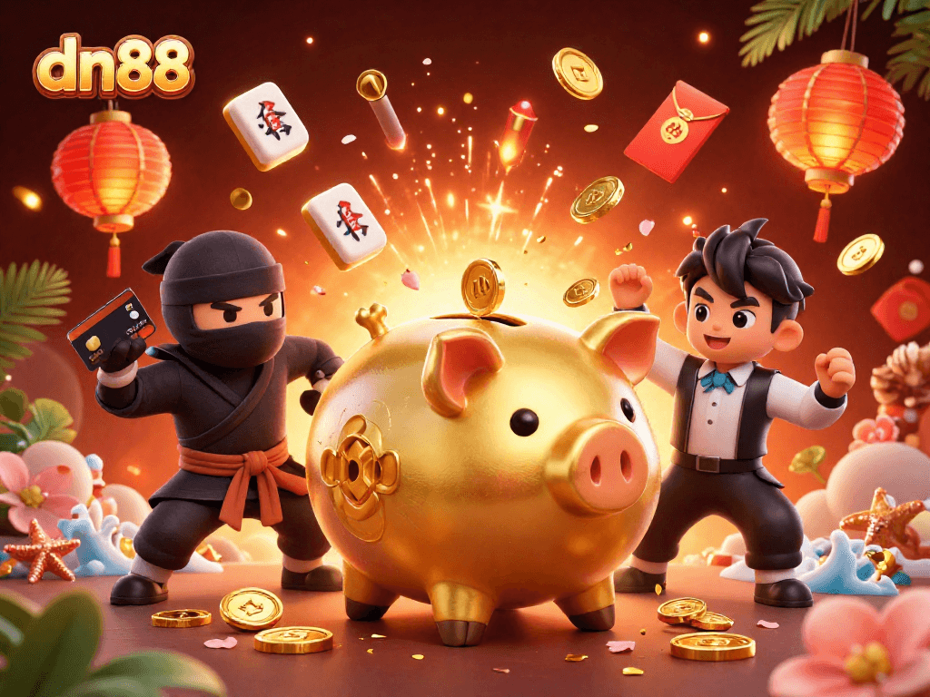 Experience exciting wins at dn88 casino with vibrant characters in a dynamic 3D illustration.