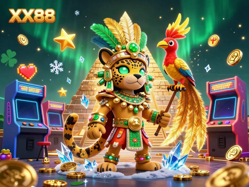 Experience the thrill of XX88 with a dynamic Mayan casino scene showcasing vibrant gaming elements.