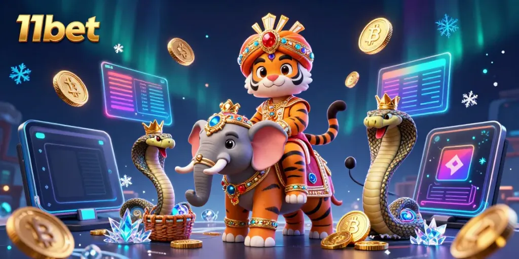 Join the thrill at 11bet with an enchanting tiger and jewel-rich casino scene.