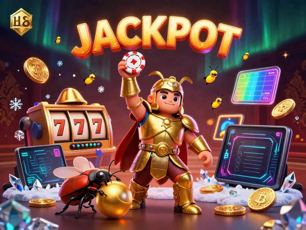 Experience H 13's thrilling jackpot with a victorious hercules beetle in a vibrant casino scene