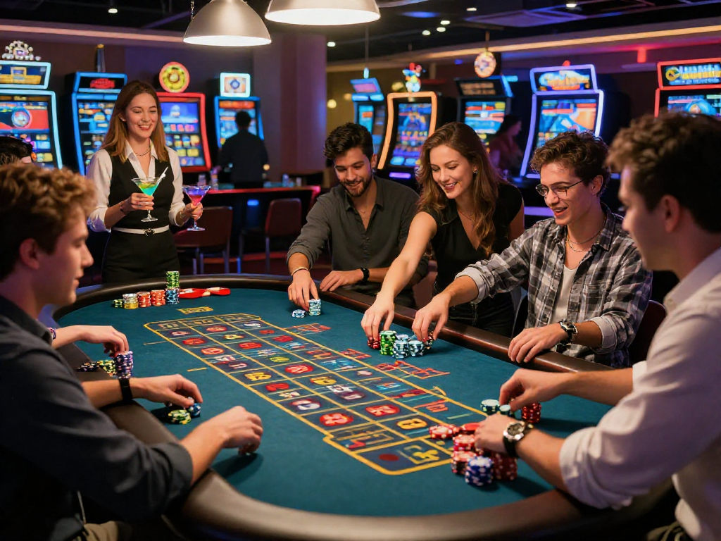 Giocatori nei migliori casino non AAMS che scommettono con entusiasmo a un tavolo della roulette.