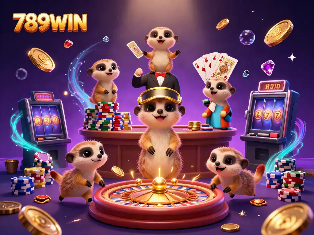 Experience the excitement of 789WIN as meerkats run a vibrant casino with dynamic gaming elements.