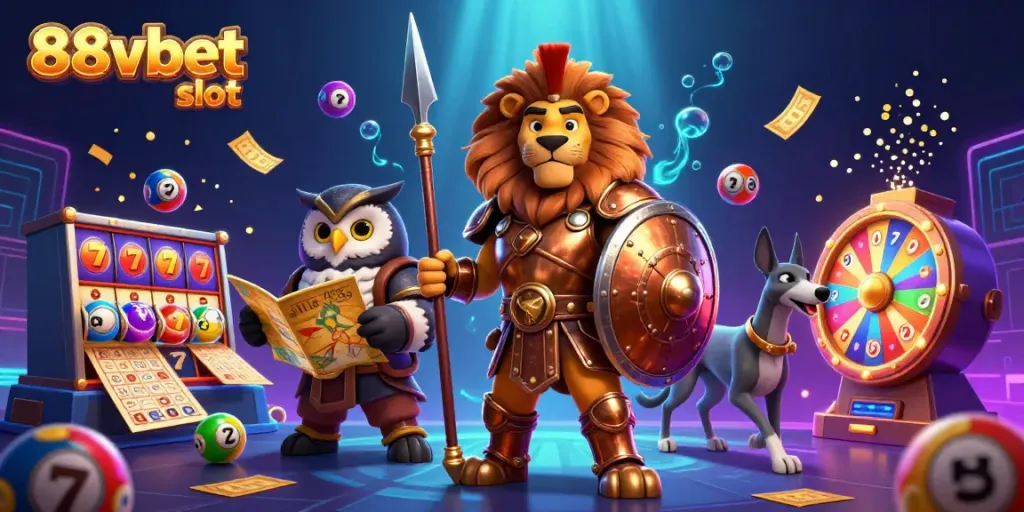 Experience the thrill of 88vbet slot in this vibrant 3D illustration with lucky symbols and dynamic gameplay elements.