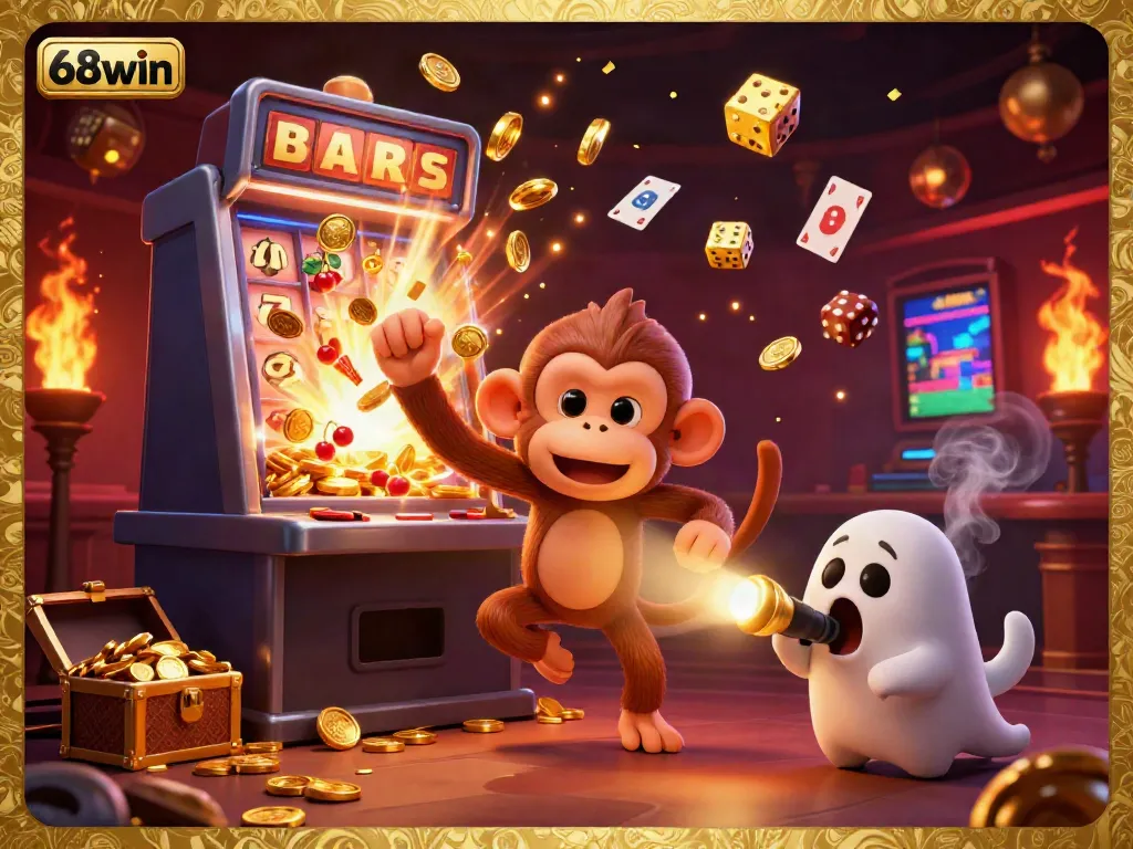 Experience exciting gameplay at 68win with golden objects and a playful puppy tracking a mischievous monkey.