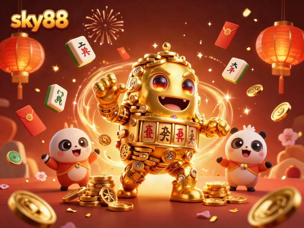 Experience winning at sky88 with a vibrant 3D casino scene showcasing dynamic gaming elements.