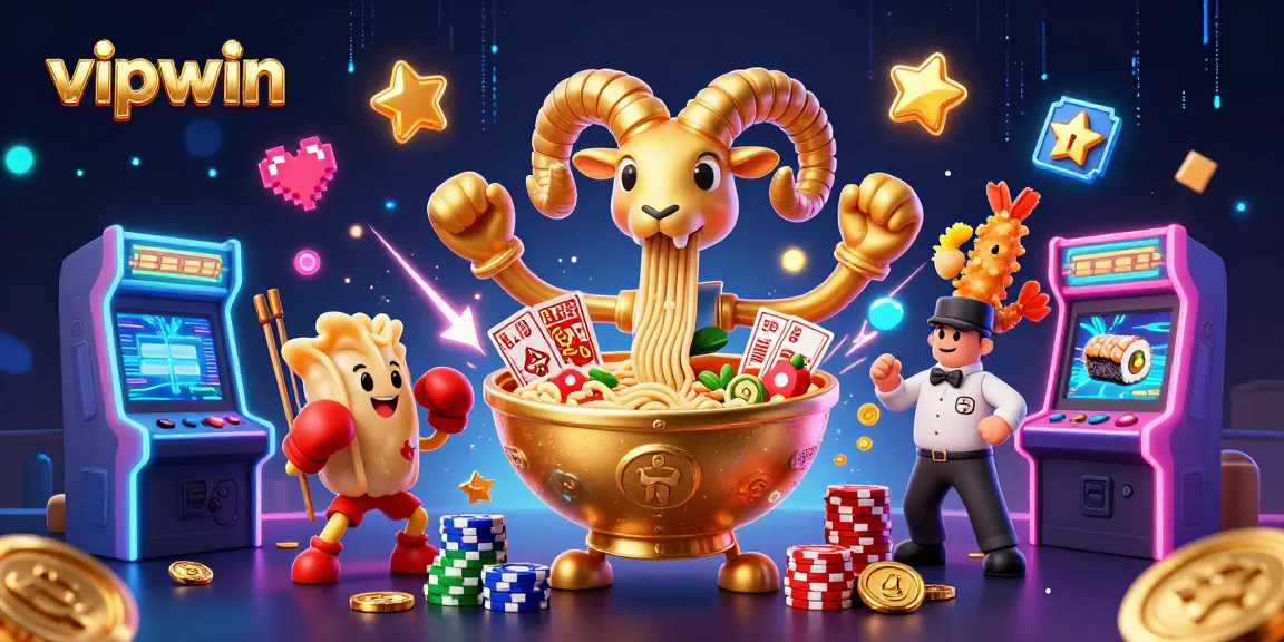 Join the excitement with vipwin's dynamic gaming scene featuring colorful characters and casino elements.
