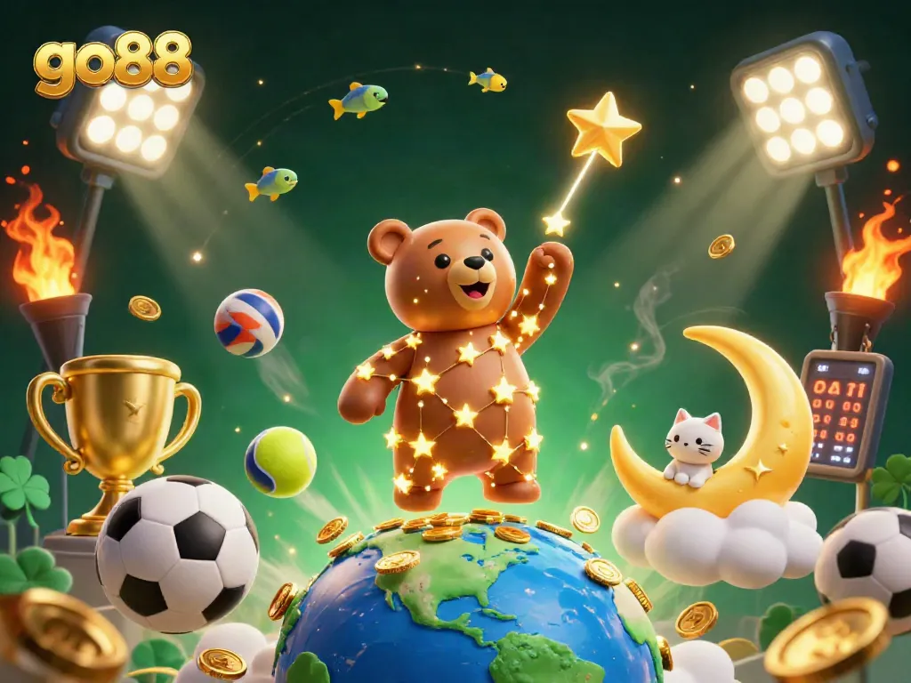 Join the go88 adventure in this vibrant, dynamic casino-themed illustration showcasing exciting gameplay elements.