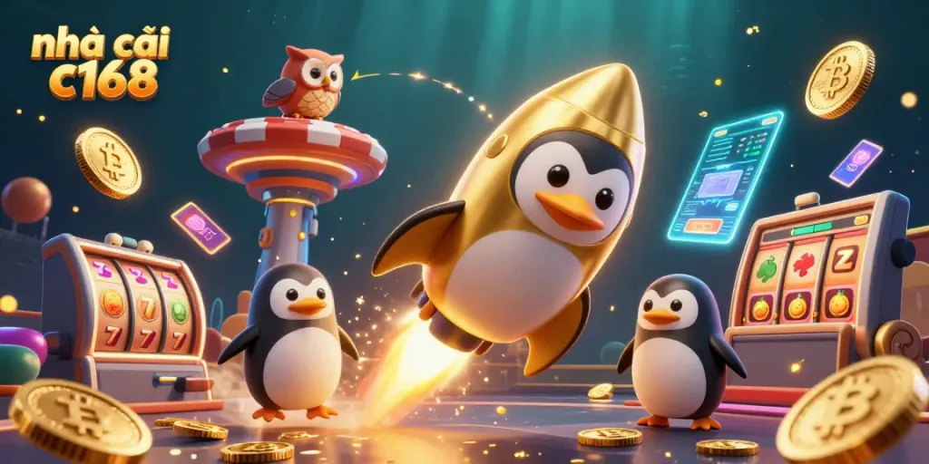 Engage with nhà cái c168 by exploring vibrant casino adventures in space with a golden penguin.