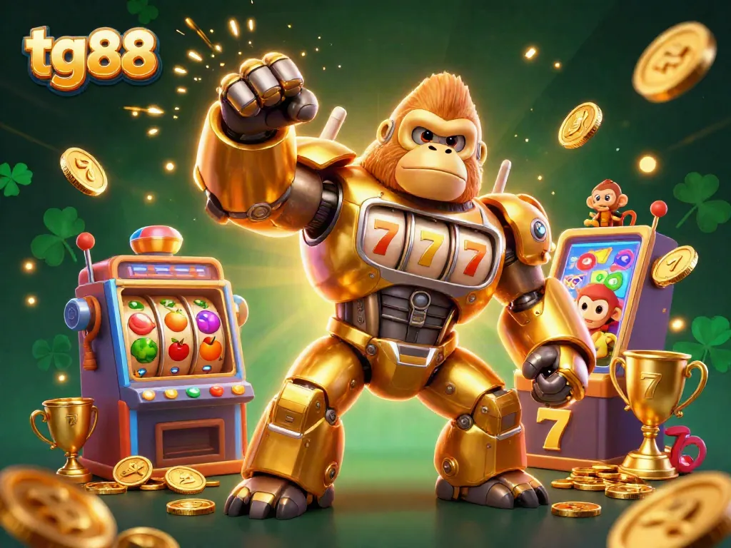 Experience thrilling gameplay with tg 88's vibrant 3D golden gorilla mech and dynamic slot elements.