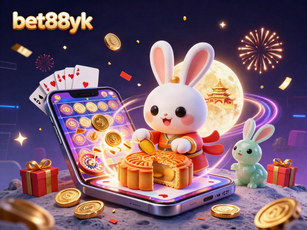 Experience gaming excitement with bet88yk as a moon rabbit reveals poker chips inside mooncakes.