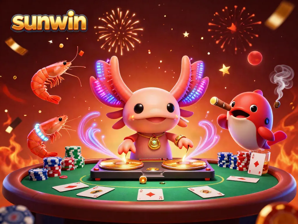 Experience the thrilling sunwin casino atmosphere with vibrant characters and dynamic gaming elements.