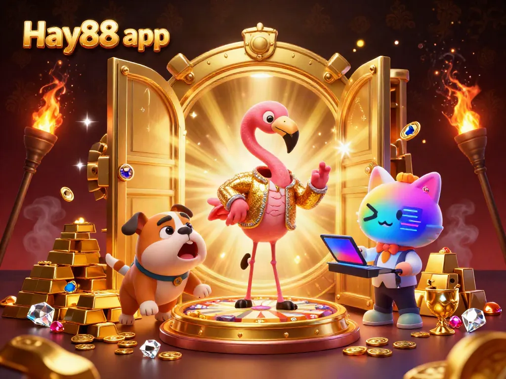 Spin the giant prize wheel with Hay88 app and uncover dazzling rewards in this thrilling casino illustration.