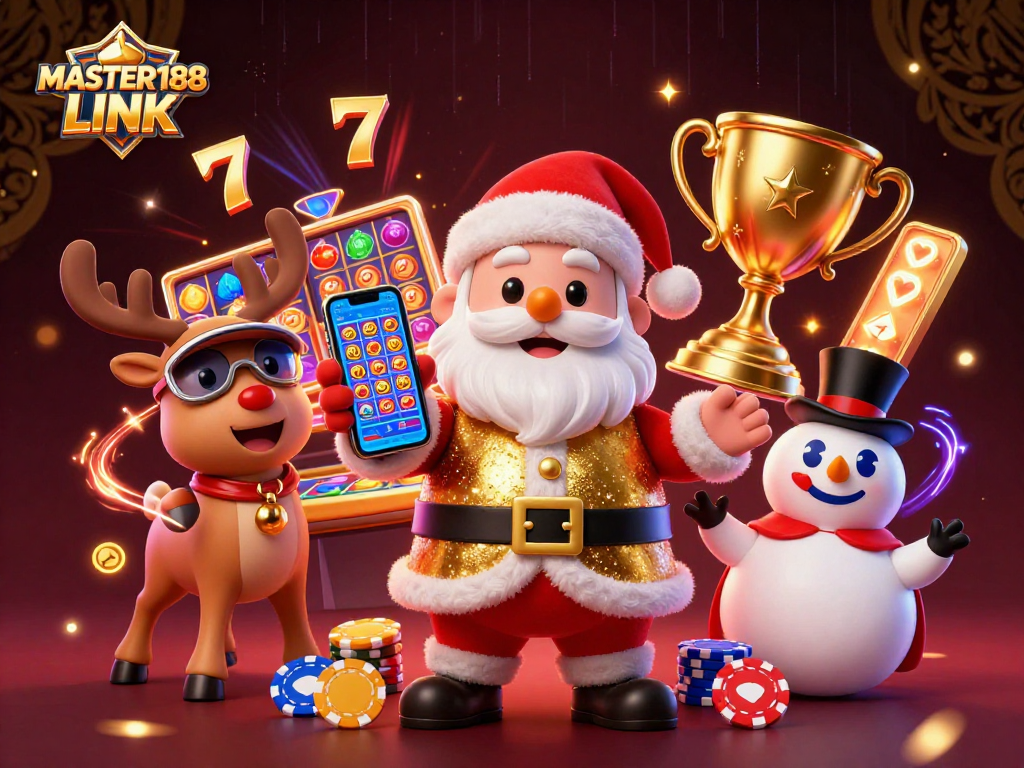 Experience the thrill of winning at MASTER188 LINK with Santa and friends in a vibrant casino scene.
