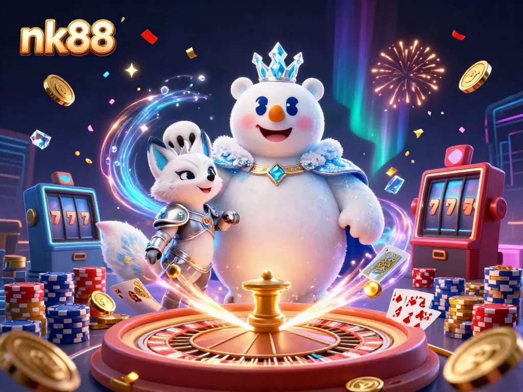 Experience the magic of nk88 with vibrant casino elements and 3D characters in dynamic action.