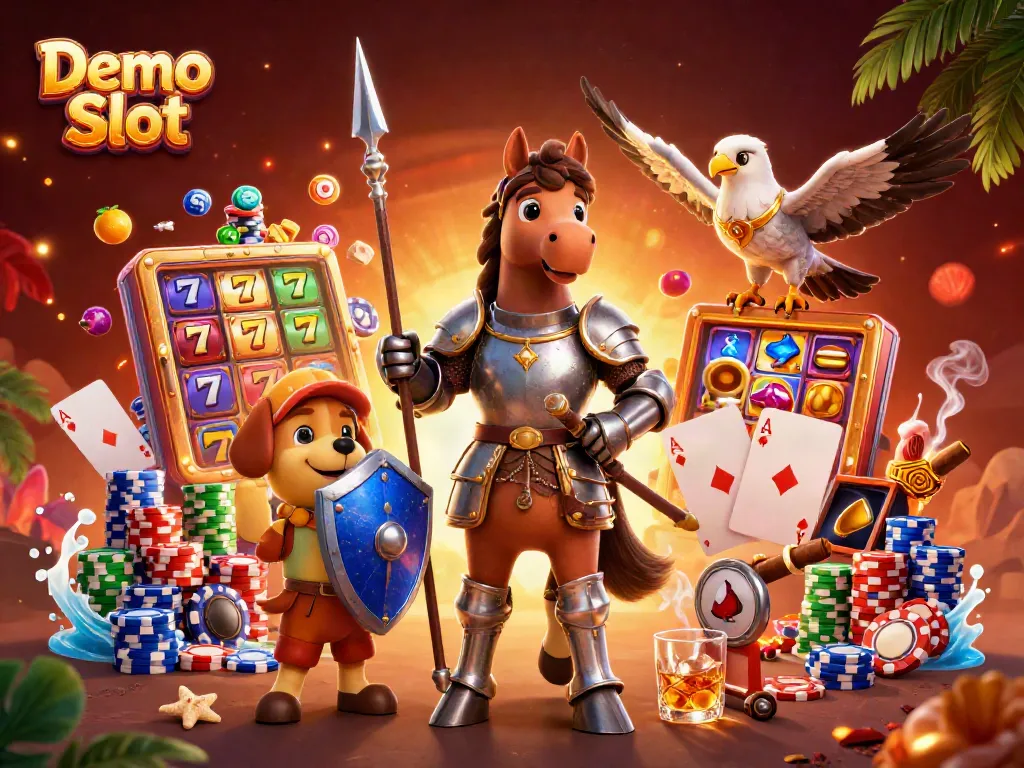 Spin the vibrant reels of Demo Slot with engaging characters and vivid casino elements.