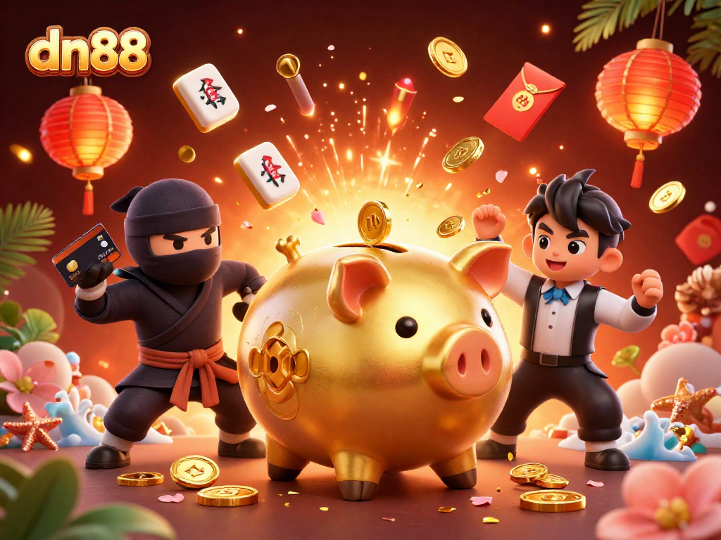 Experience exciting wins at dn88 casino with vibrant characters in a dynamic 3D illustration.