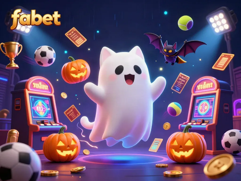Experience the excitement at FABET as a ghost cat and a bat explore a haunted casino filled with action.